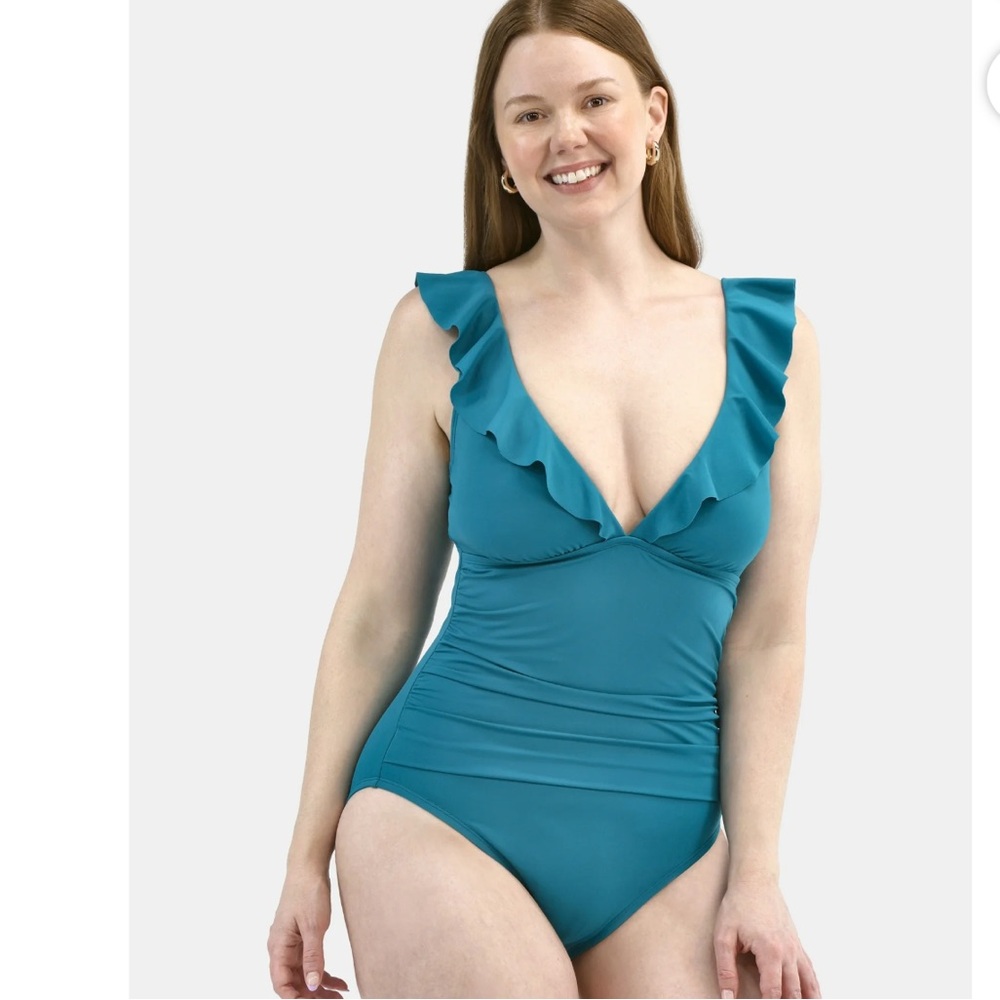 Time and Tru Ruffle Plunge One Piece Swimsuit Size 2x